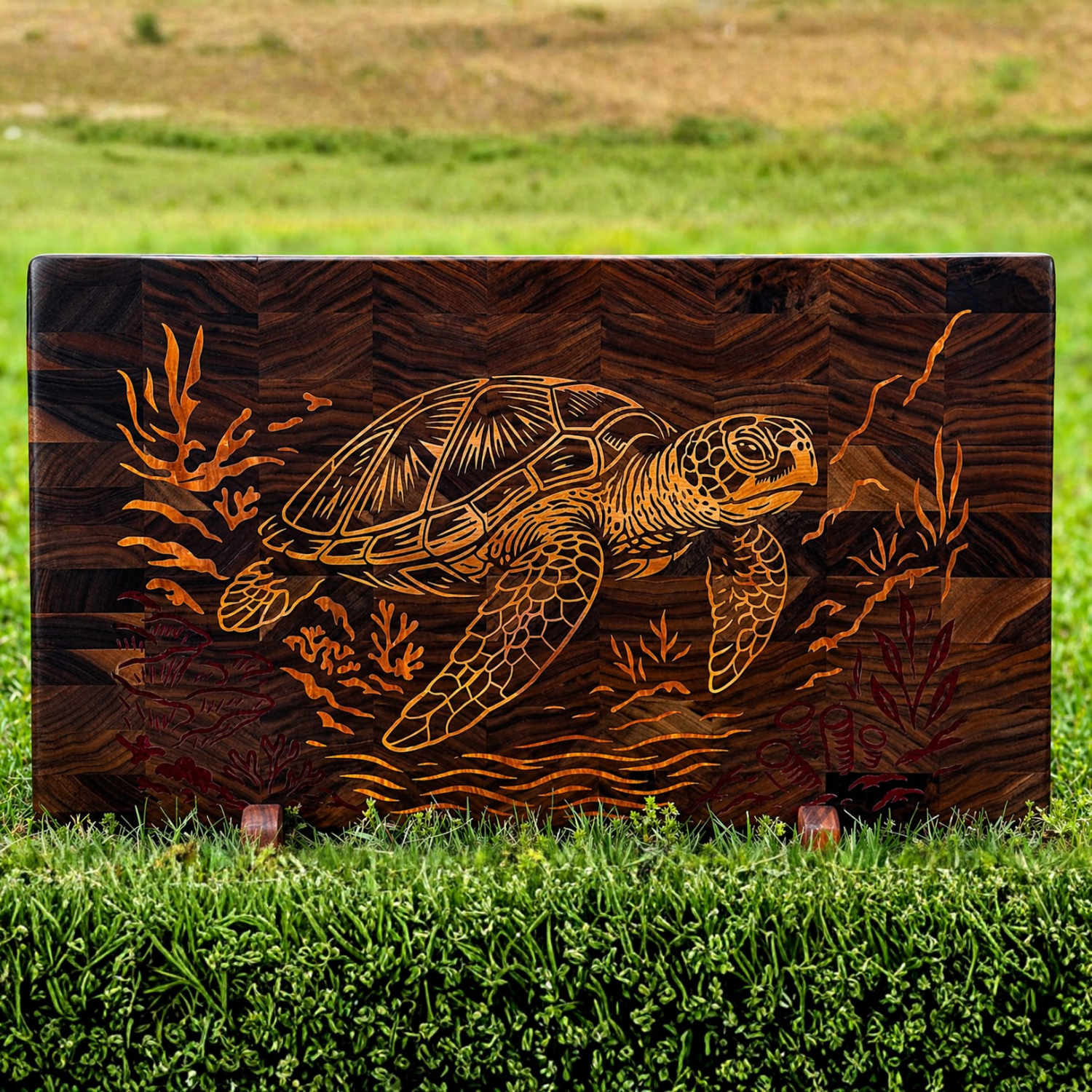 Sea Turtle Engraved Walnut Cutting Board – Coastal Design