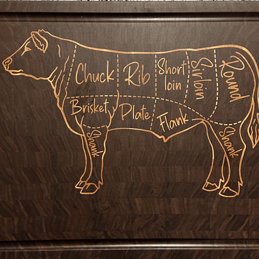 Beef Cut Diagram Engraved Walnut End Grain Cutting Board